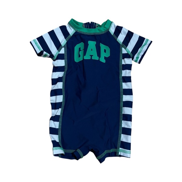 GAP Kids Navy and Green Striped Swim Suit Baby Boy Girl Size 3-6M - Picture 1 of 9
